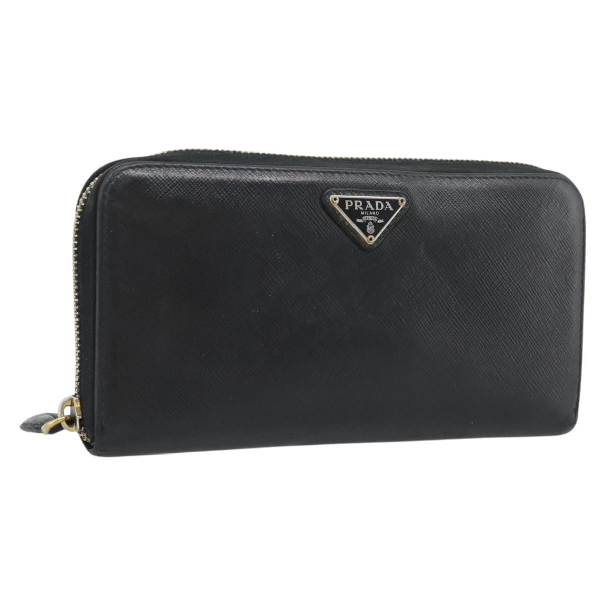 PRADA Long Wallet Leather Black Gold Auth bs36759