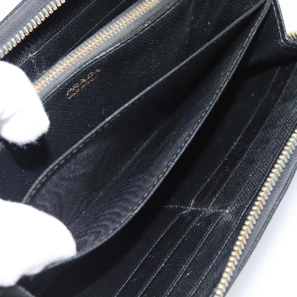 PRADA Long Wallet Leather Black Gold Auth bs36759