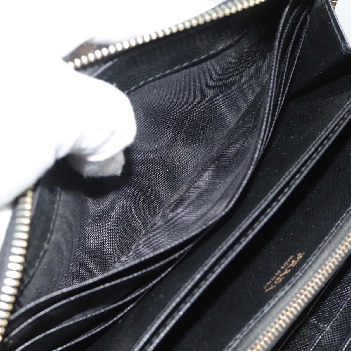 PRADA Long Wallet Leather Black Gold Auth bs36759