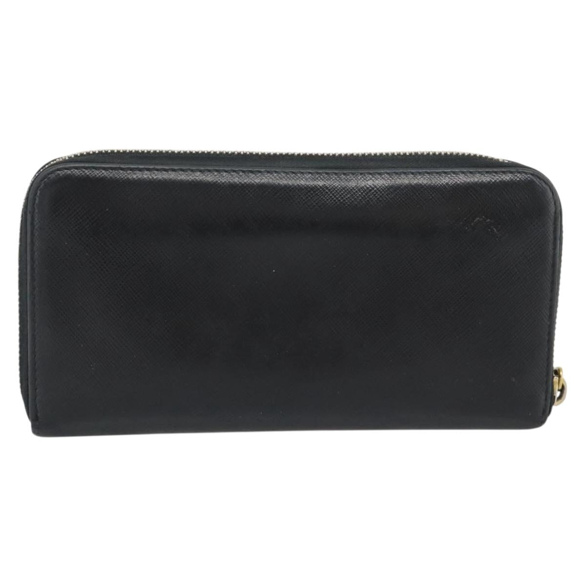 PRADA Long Wallet Leather Black Gold Auth bs36759