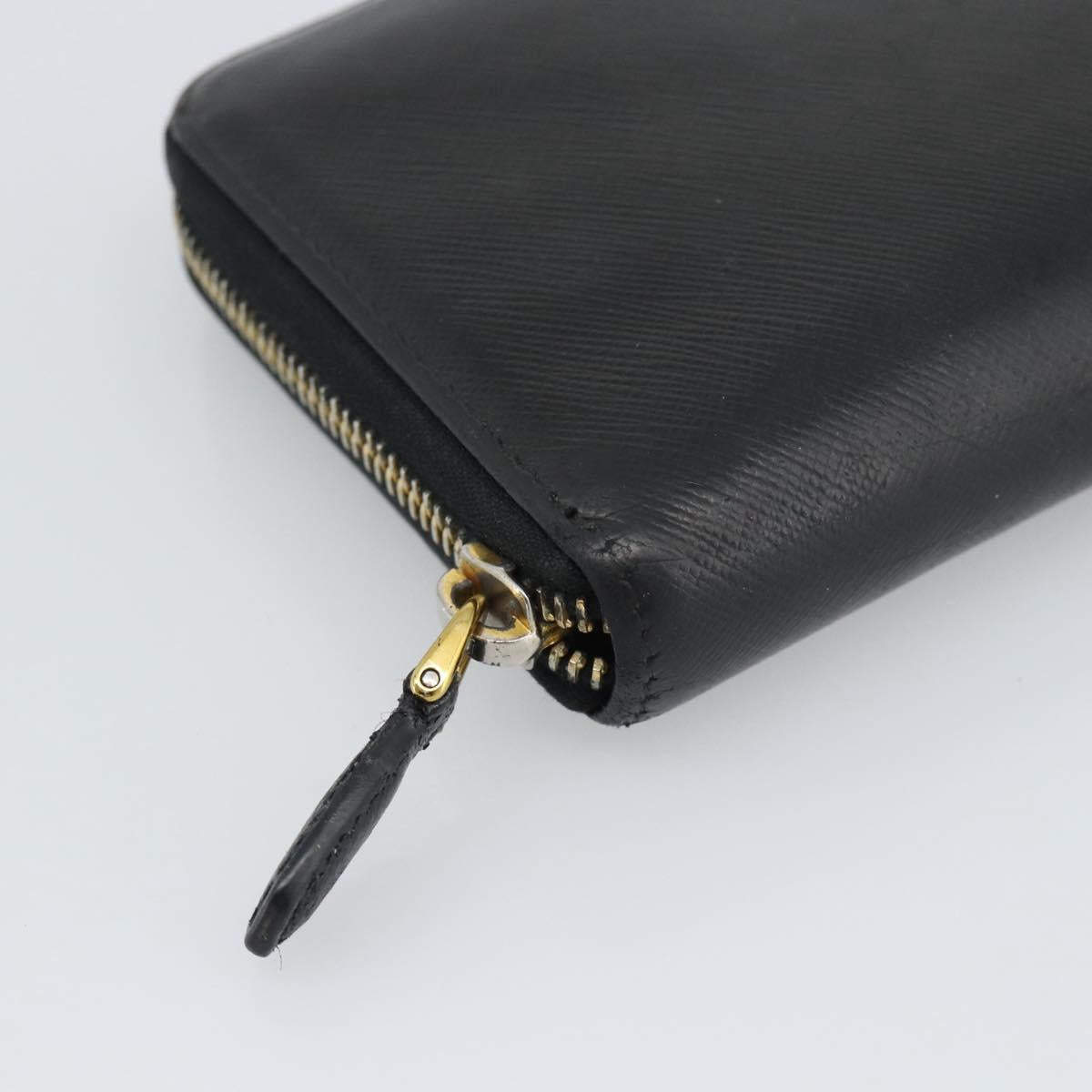 PRADA Long Wallet Leather Black Gold Auth bs36759
