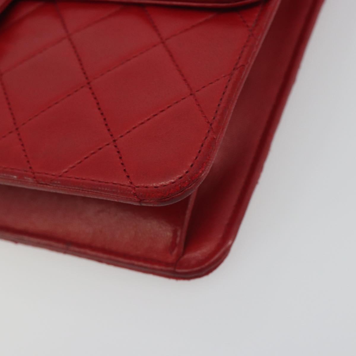 CHANEL Matelasse Chain Shoulder Bag Lamb Skin Red Gold CC Auth bs36761