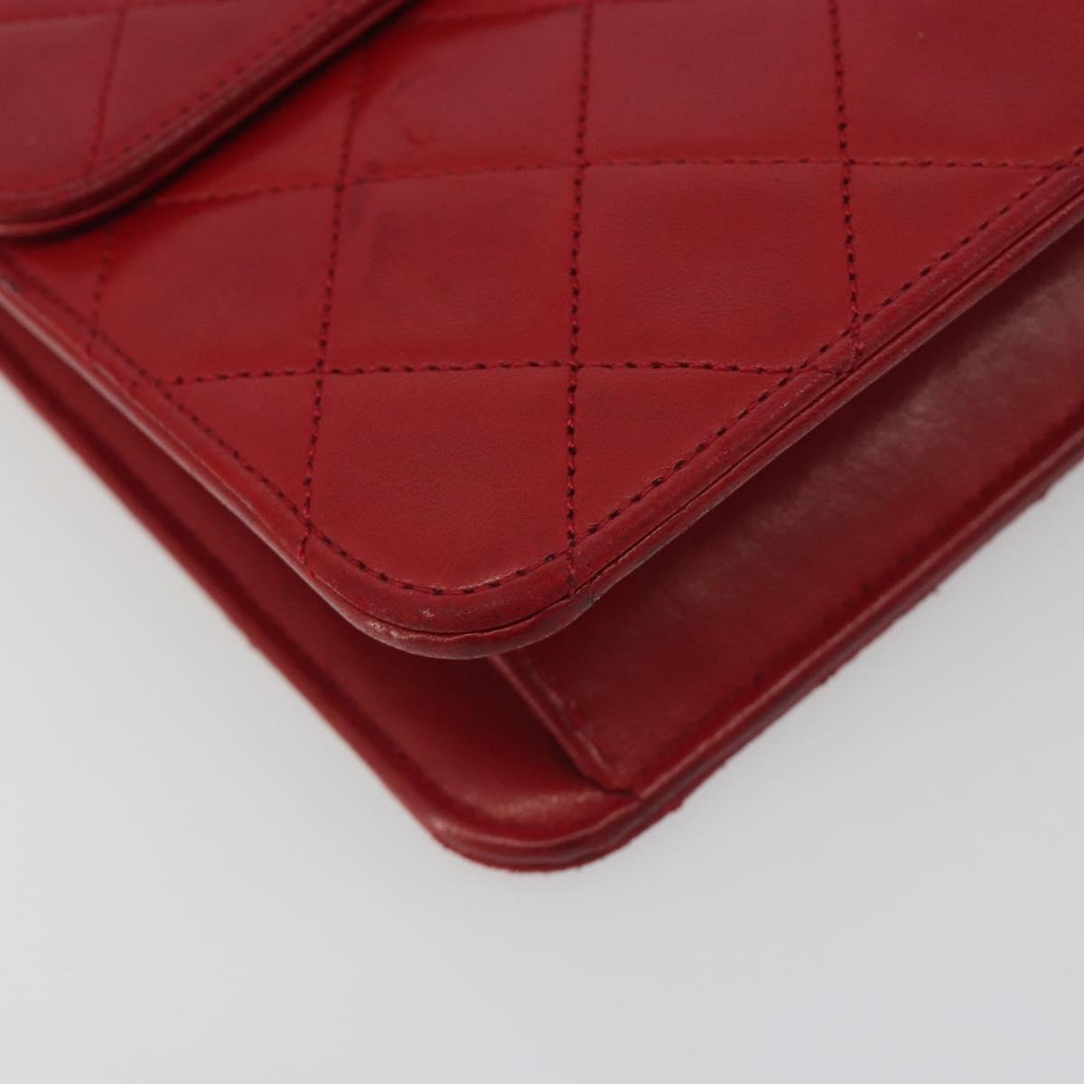 CHANEL Matelasse Chain Shoulder Bag Lamb Skin Red Gold CC Auth bs36761