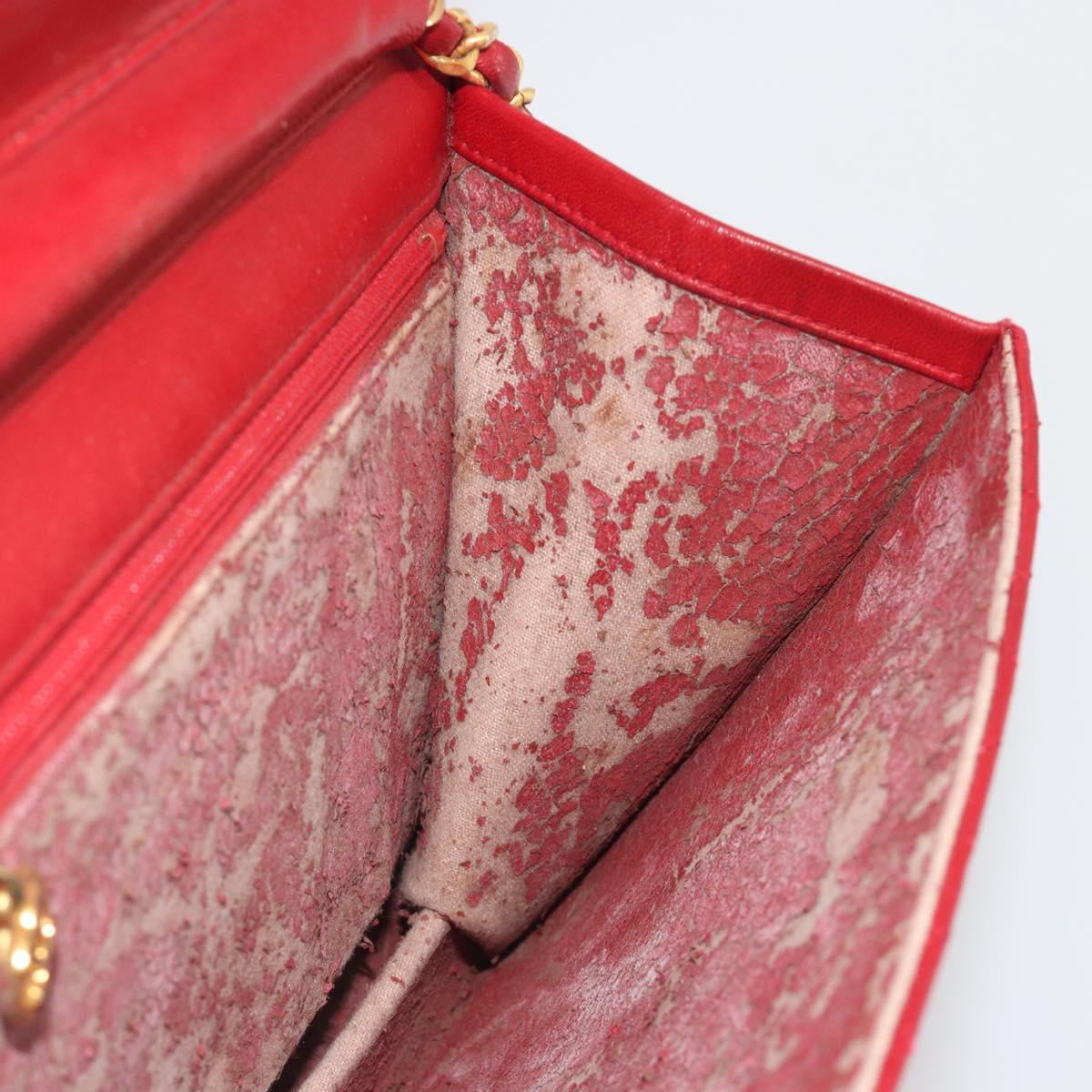CHANEL Matelasse Chain Shoulder Bag Lamb Skin Red Gold CC Auth bs36761