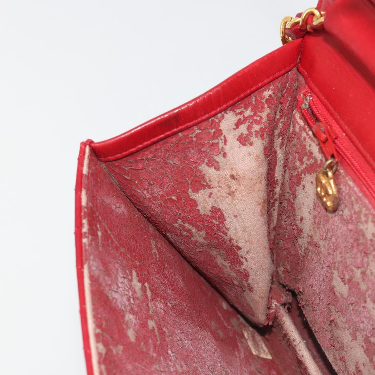 CHANEL Matelasse Chain Shoulder Bag Lamb Skin Red Gold CC Auth bs36761