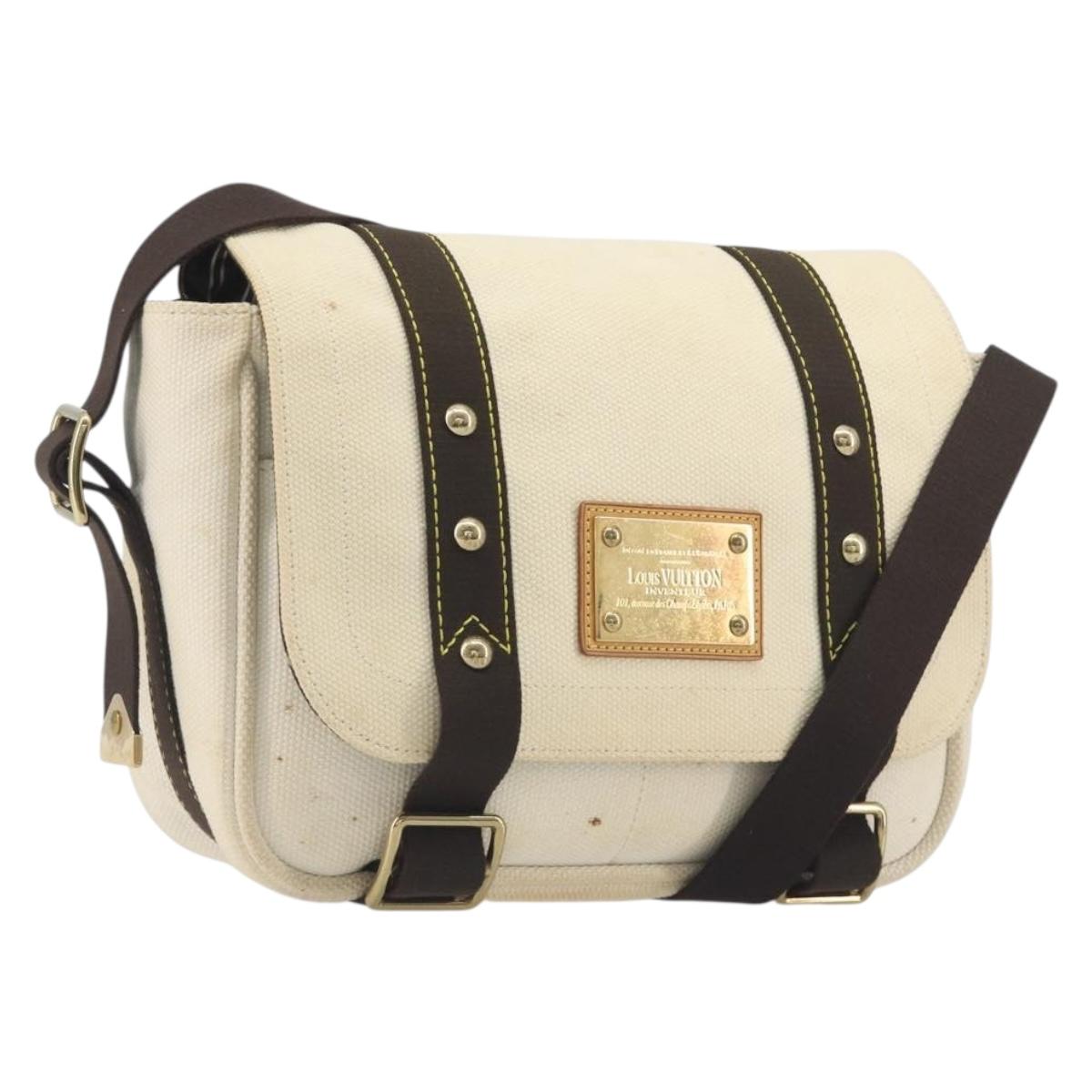 LOUIS VUITTON Antigua Buzas PM Bag Canvas White Brown M40042 LV Auth bs36763