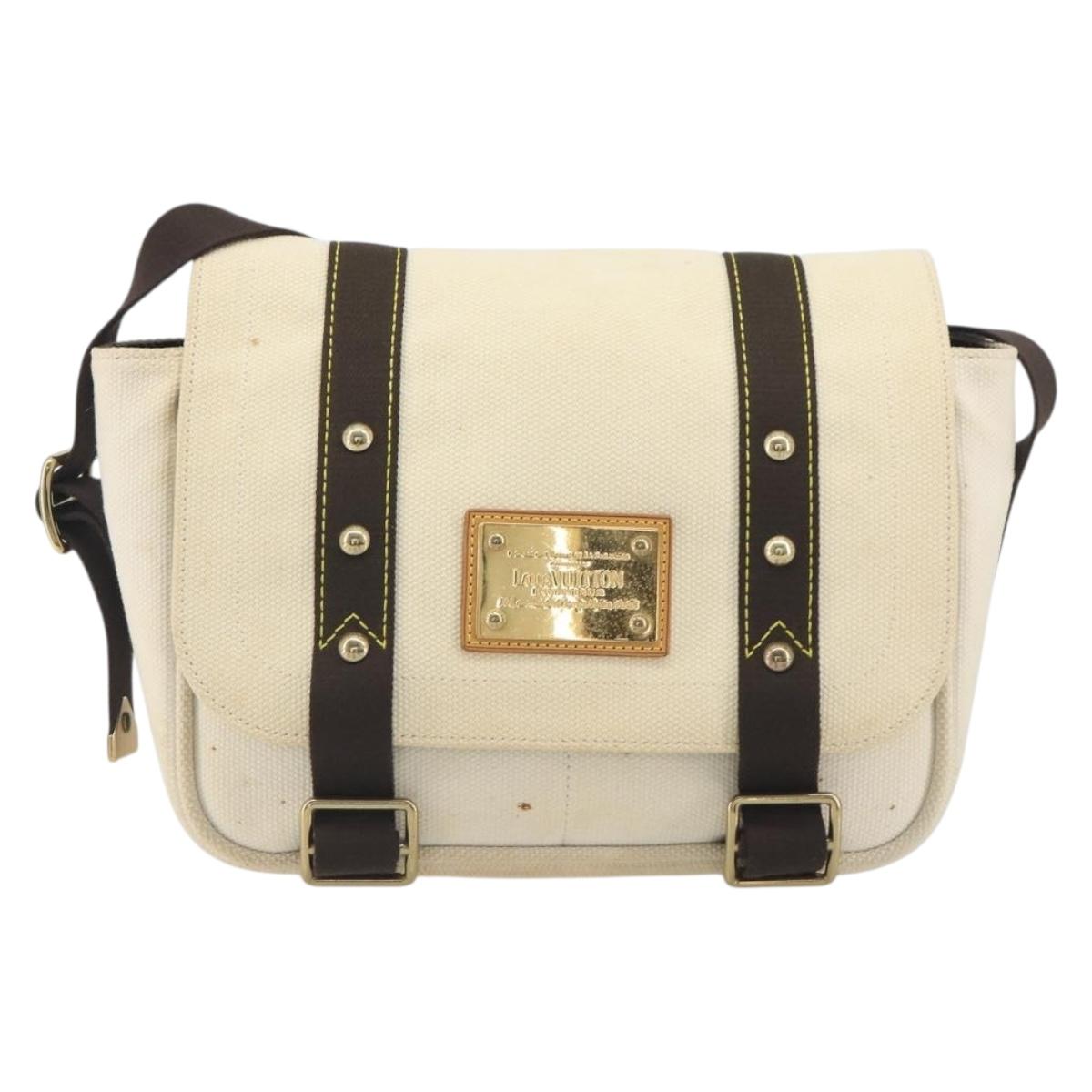 LOUIS VUITTON Antigua Buzas PM Bag Canvas White Brown M40042 LV Auth bs36763