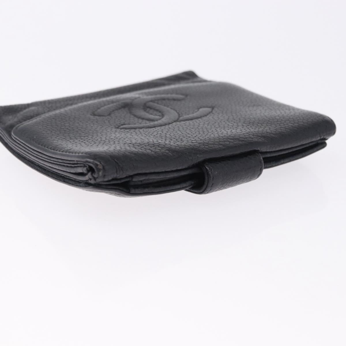 CHANEL New Travel Line Wallet Caviar Skin Leather 2 Set Black CC Auth bs36767