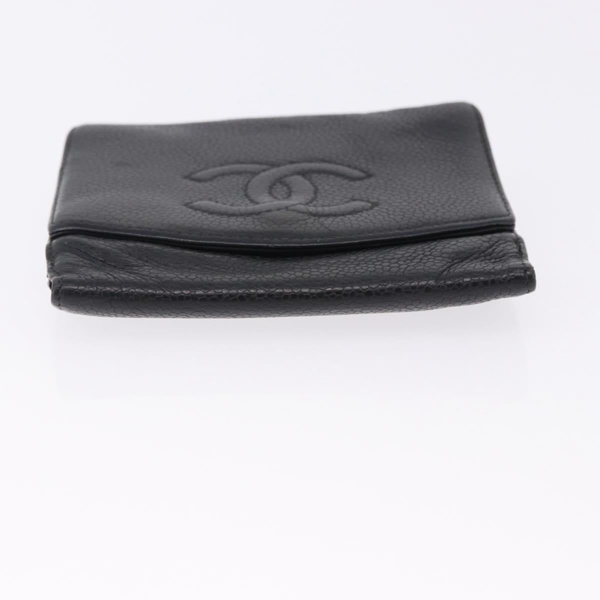 CHANEL New Travel Line Wallet Caviar Skin Leather 2 Set Black CC Auth bs36767