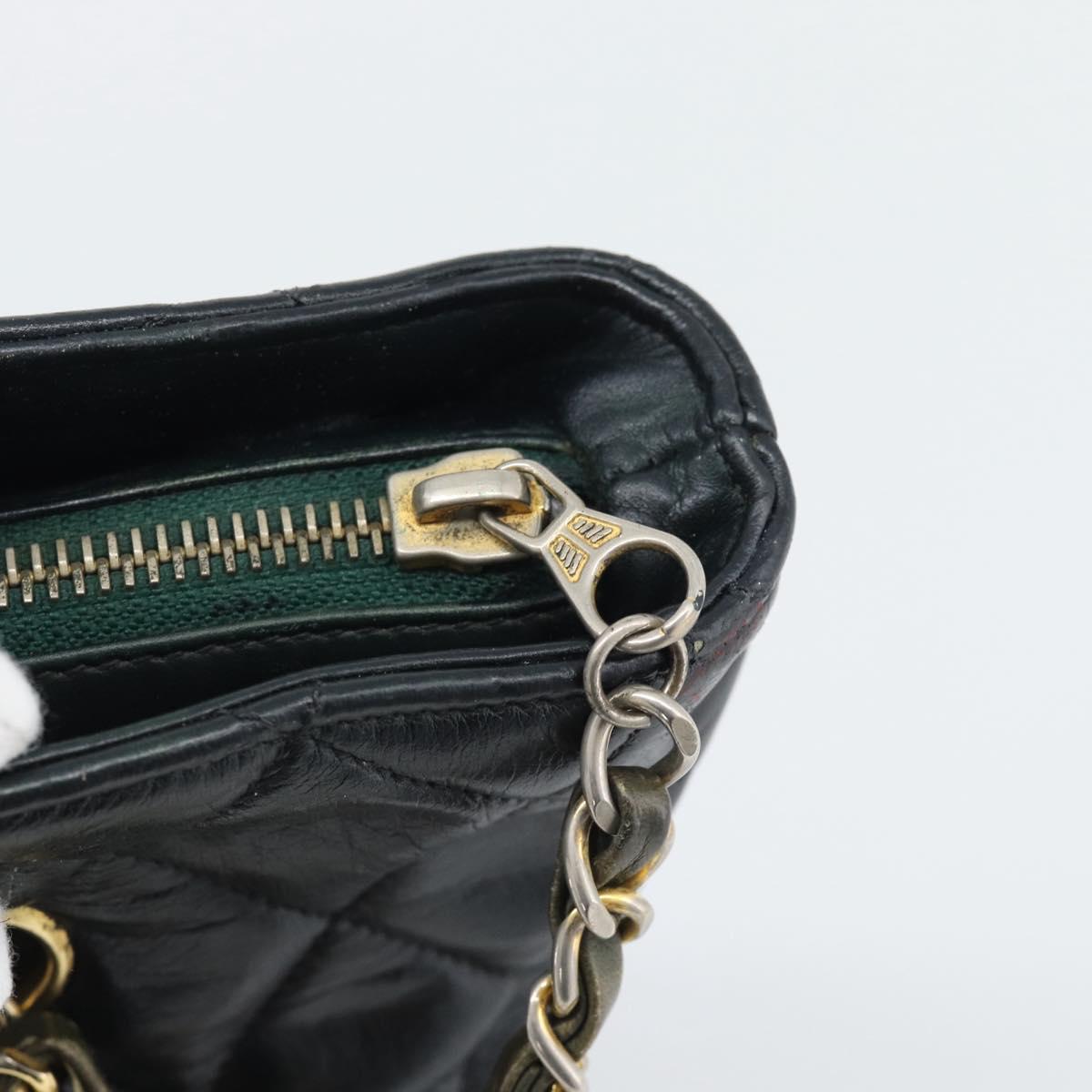 CHANEL Matelasse Chain Shoulder Bag Lamb Skin Black Gold CC Auth bs36768