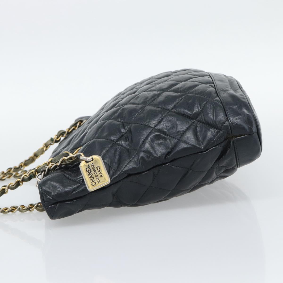CHANEL Matelasse Chain Shoulder Bag Lamb Skin Black Gold CC Auth bs36768