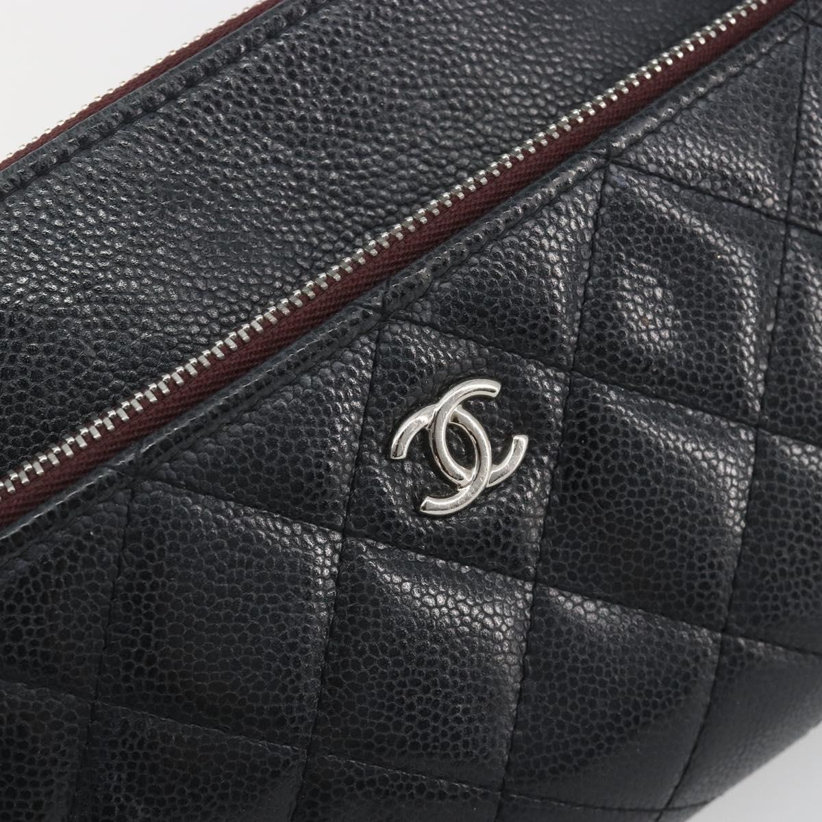 CHANEL Clutch Bag Caviar Skin Navy Silver CC Auth bs36769