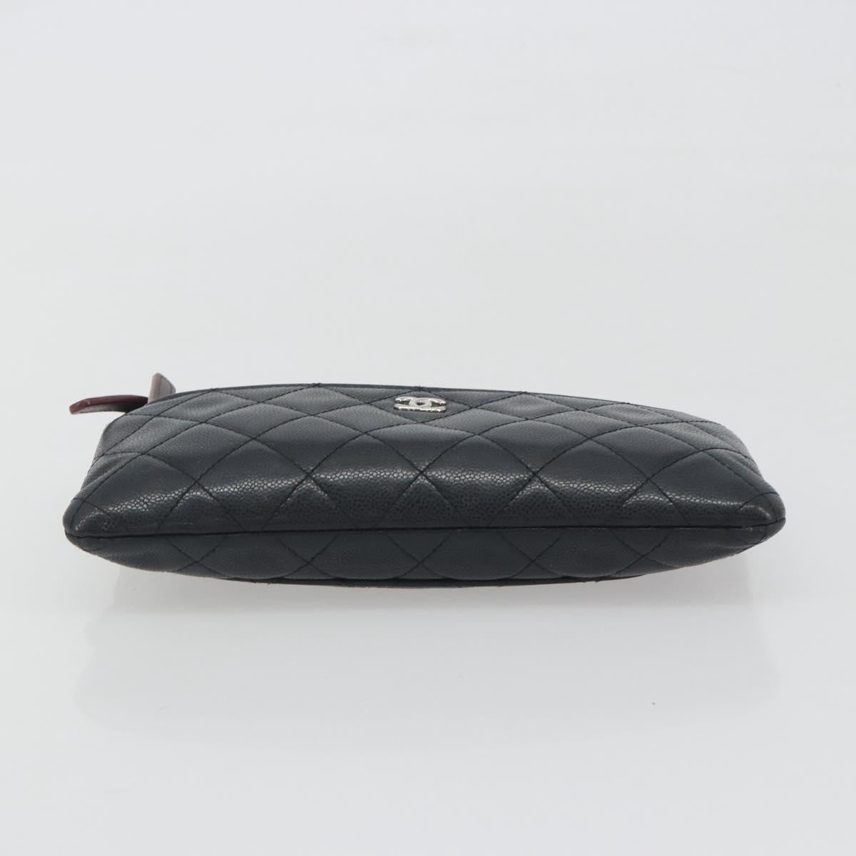 CHANEL Clutch Bag Caviar Skin Navy Silver CC Auth bs36769