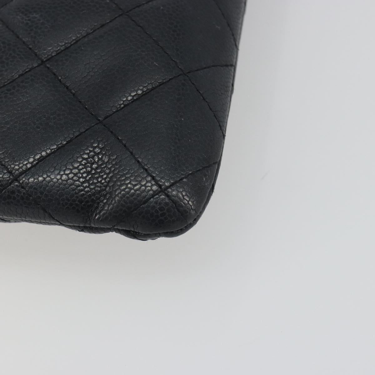 CHANEL Clutch Bag Caviar Skin Navy Silver CC Auth bs36769