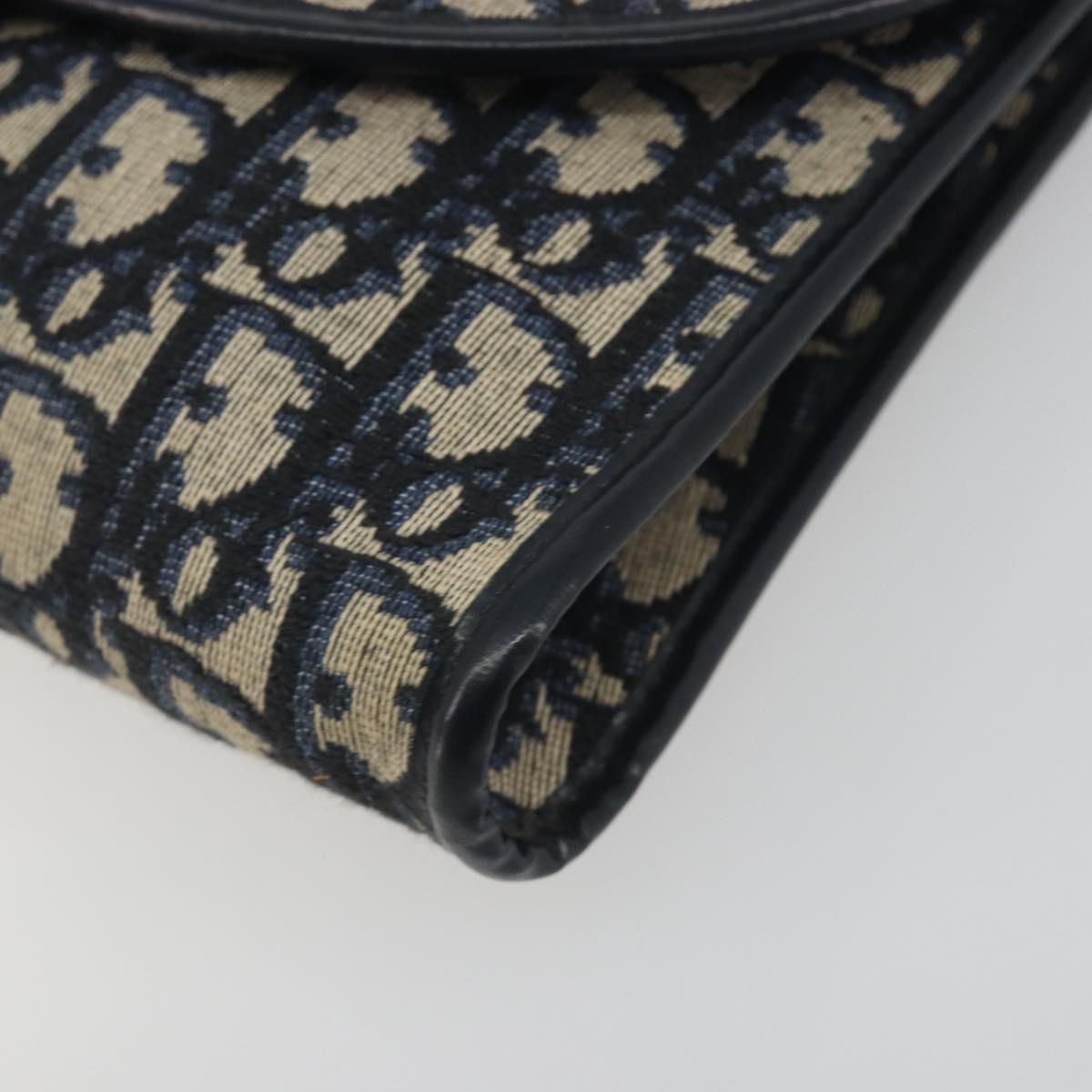 Christian Dior Trotter Canvas Chain Shoulder Bag Navy Gold Auth bs36770