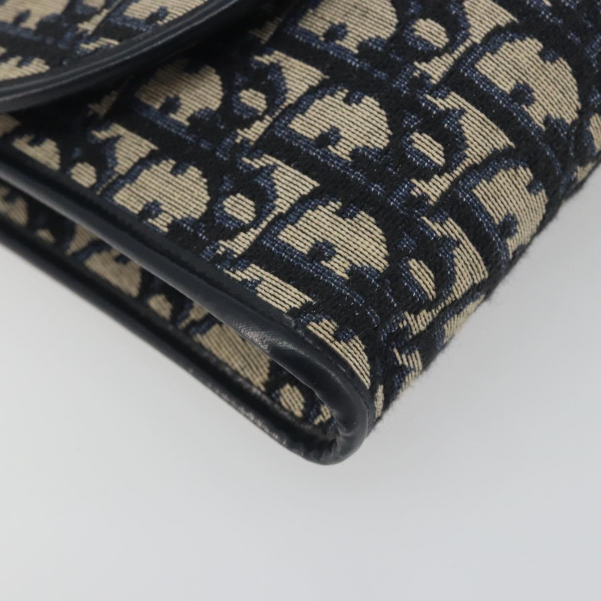 Christian Dior Trotter Canvas Chain Shoulder Bag Navy Gold Auth bs36770