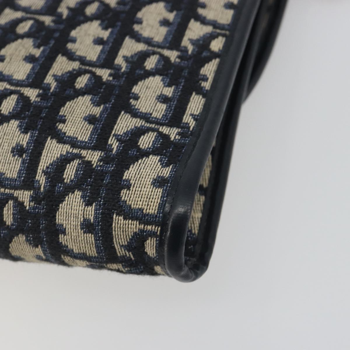 Christian Dior Trotter Canvas Chain Shoulder Bag Navy Gold Auth bs36770