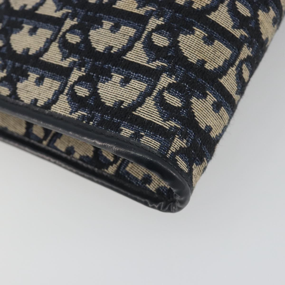 Christian Dior Trotter Canvas Chain Shoulder Bag Navy Gold Auth bs36770