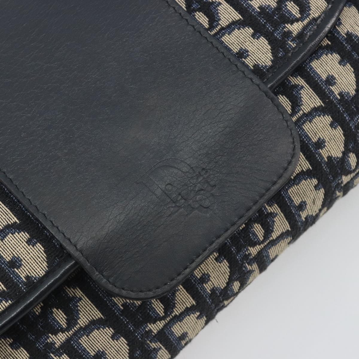 Christian Dior Trotter Canvas Chain Shoulder Bag Navy Gold Auth bs36770