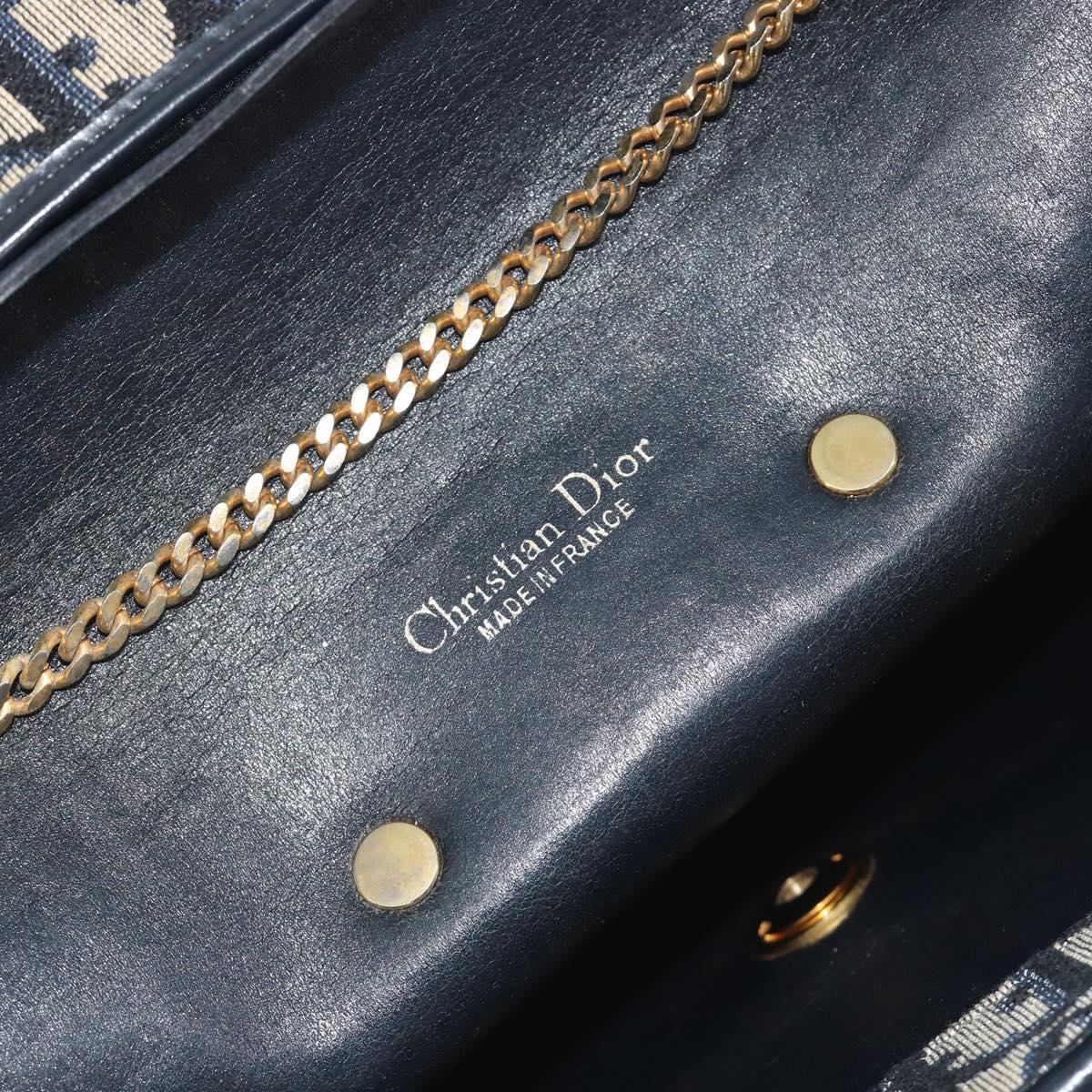 Christian Dior Trotter Canvas Chain Shoulder Bag Navy Gold Auth bs36770