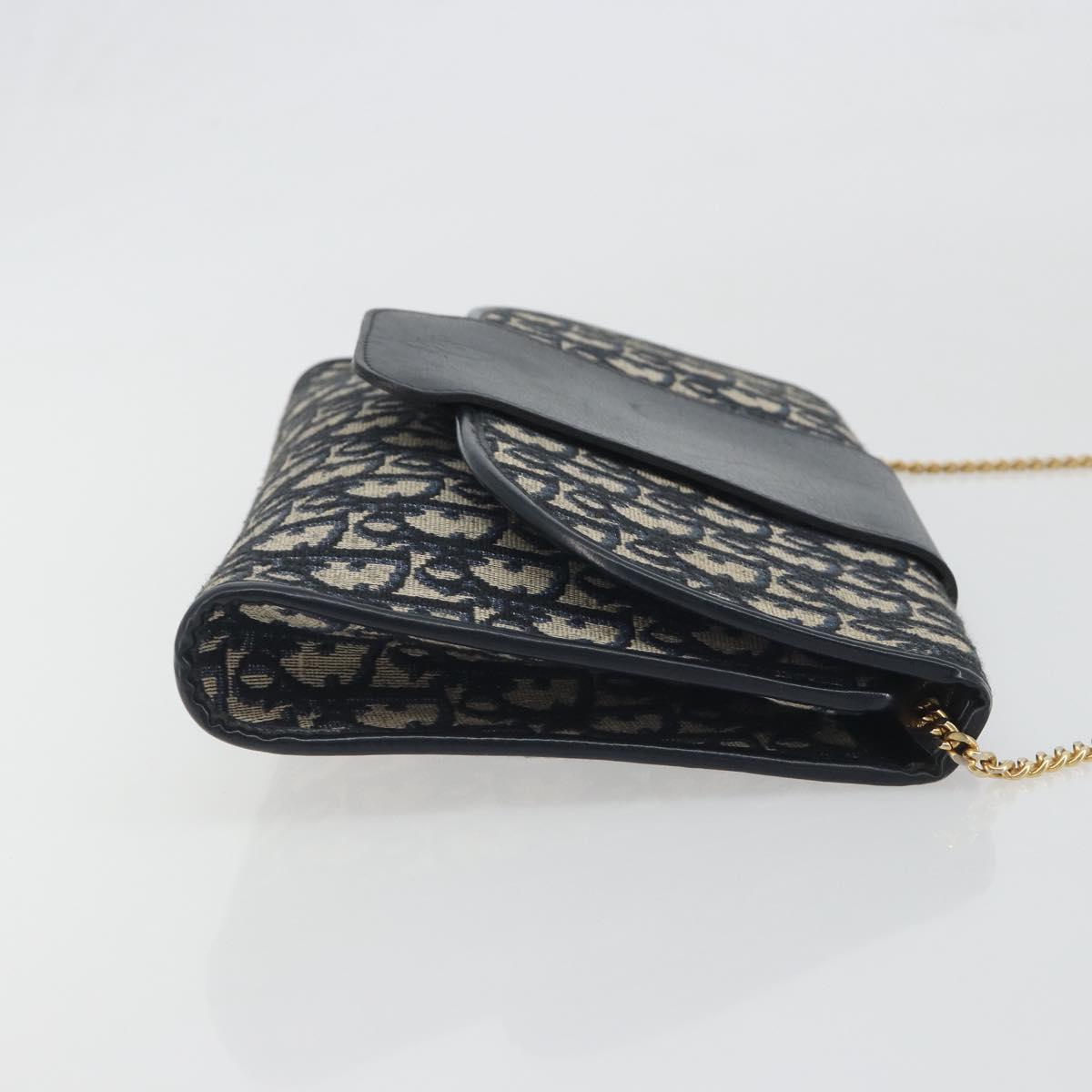 Christian Dior Trotter Canvas Chain Shoulder Bag Navy Gold Auth bs36770
