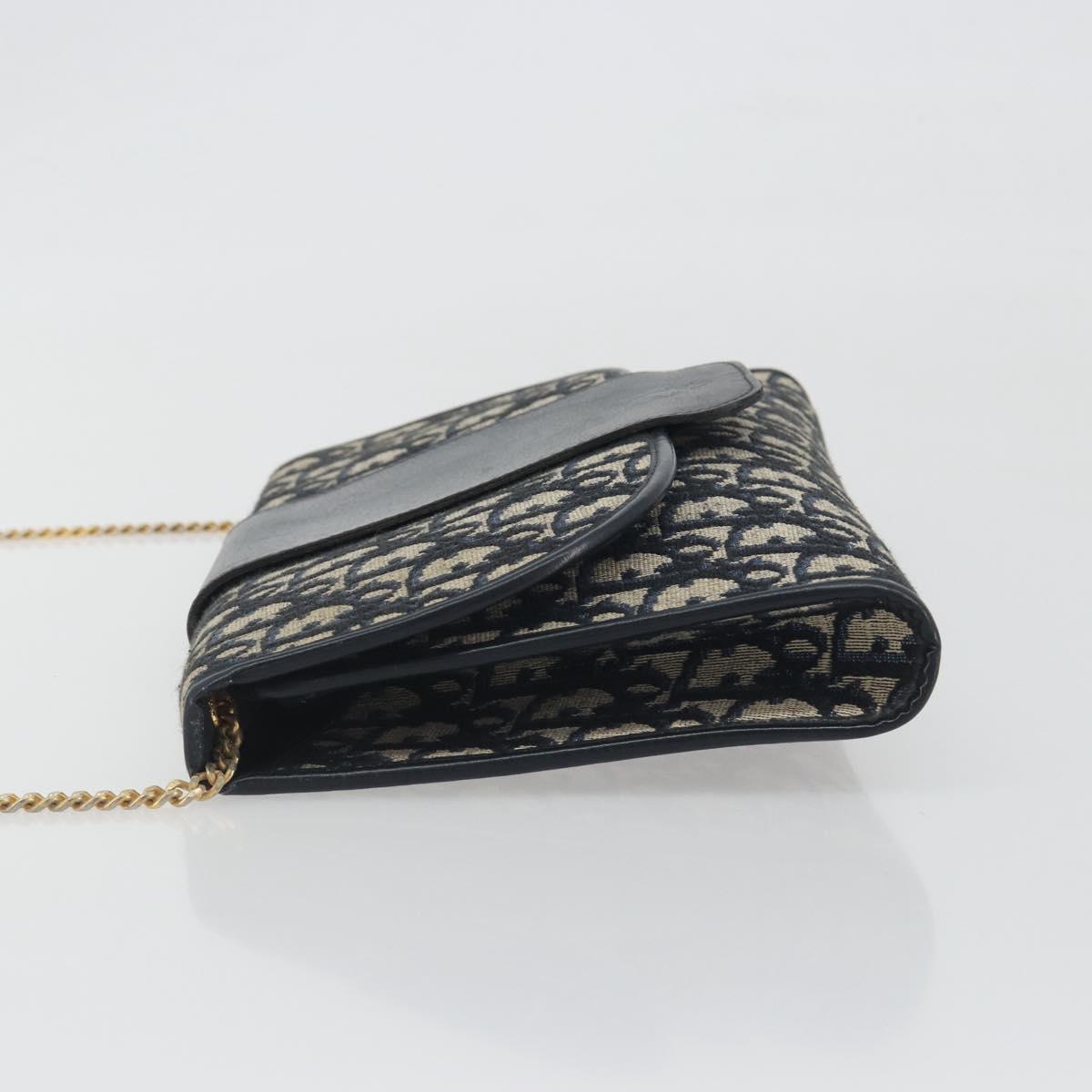 Christian Dior Trotter Canvas Chain Shoulder Bag Navy Gold Auth bs36770