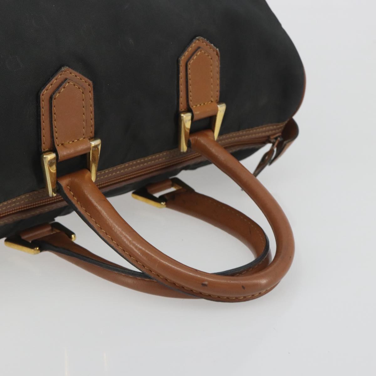 Christian Dior Honeycomb Canvas Hand Bag Nylon Black Gold Auth bs36771