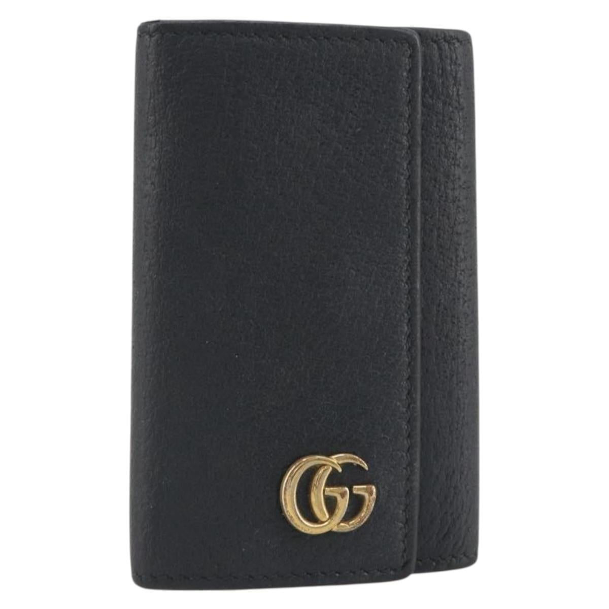 GUCCI GG Marmont Key Case Leather Black Gold 435305 Auth bs36772