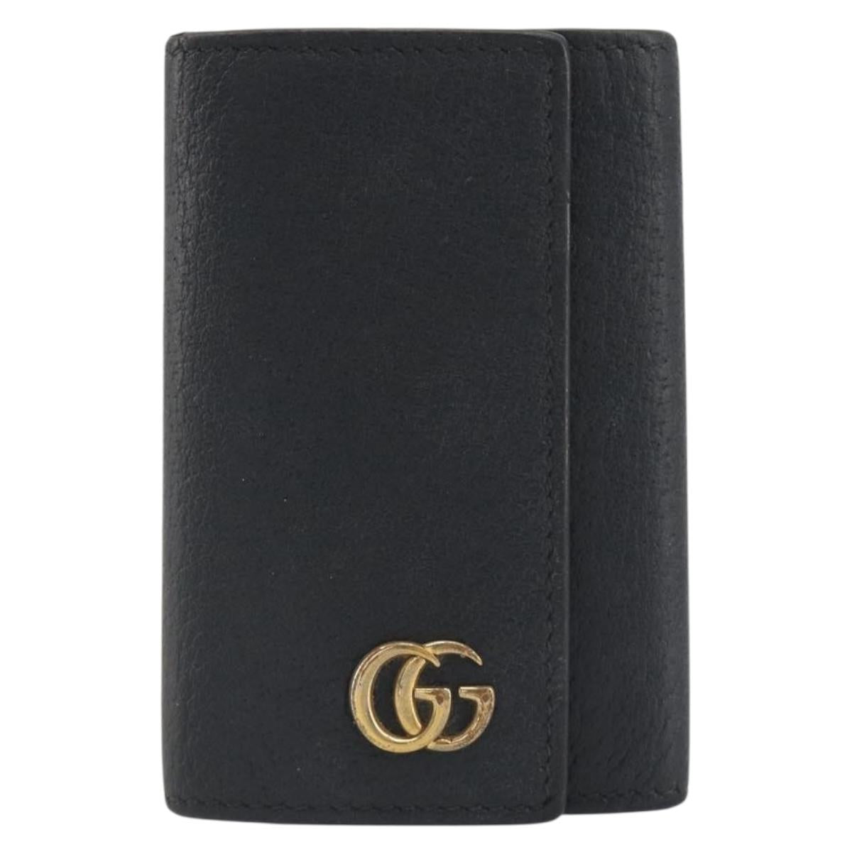 GUCCI GG Marmont Key Case Leather Black Gold 435305 Auth bs36772