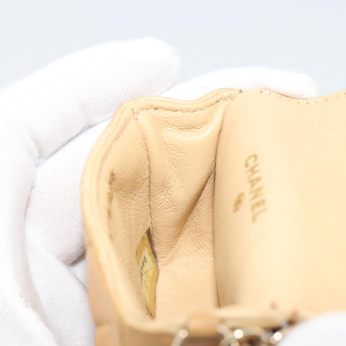 CHANEL Matelasse Charm Lamb Skin Gold Beige CC Auth bs36773