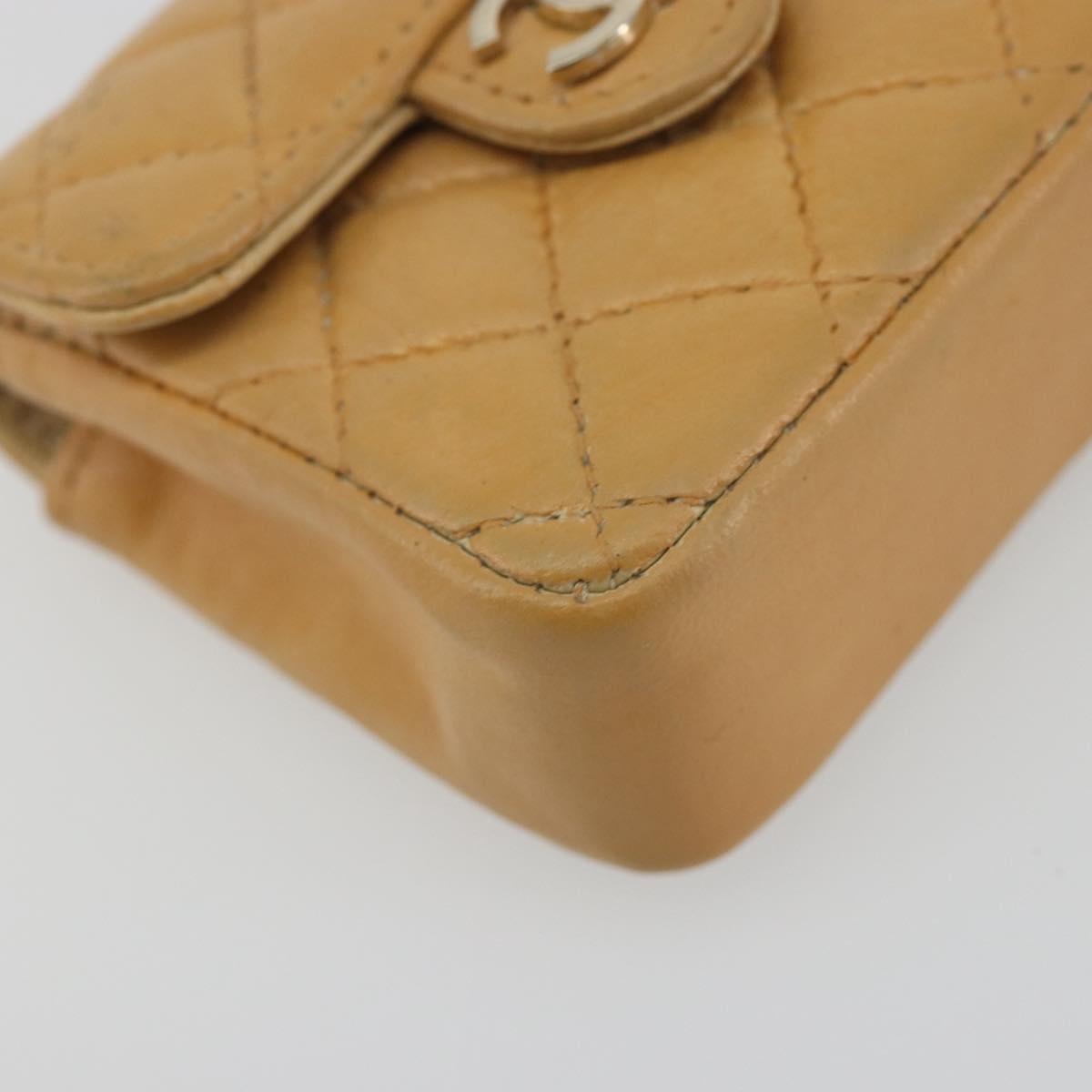 CHANEL Matelasse Charm Lamb Skin Gold Beige CC Auth bs36773