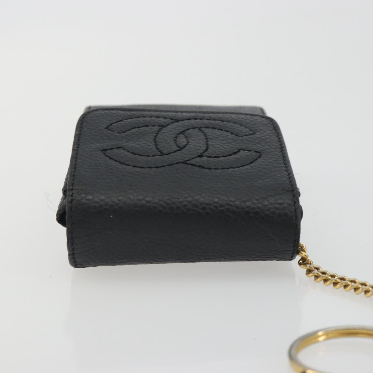 CHANEL COCO Mark Cigarette Case Caviar Skin Black Gold CC Auth bs36774