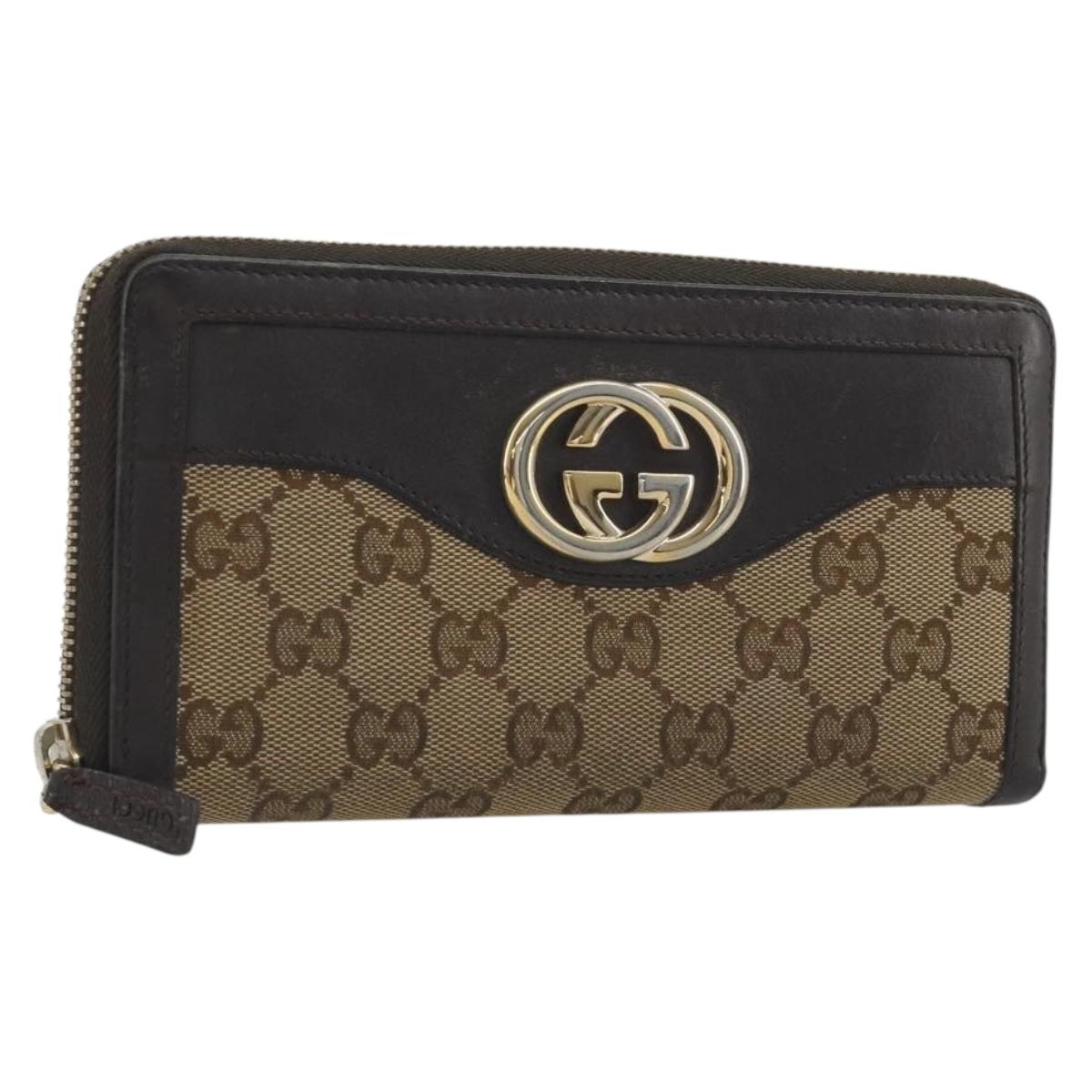 GUCCI GG Canvas Long Wallet Beige Gold 308012 Auth bs36775