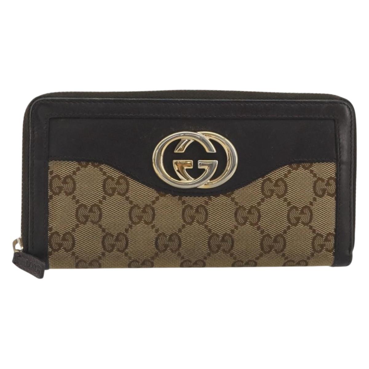 GUCCI GG Canvas Long Wallet Beige Gold 308012 Auth bs36775