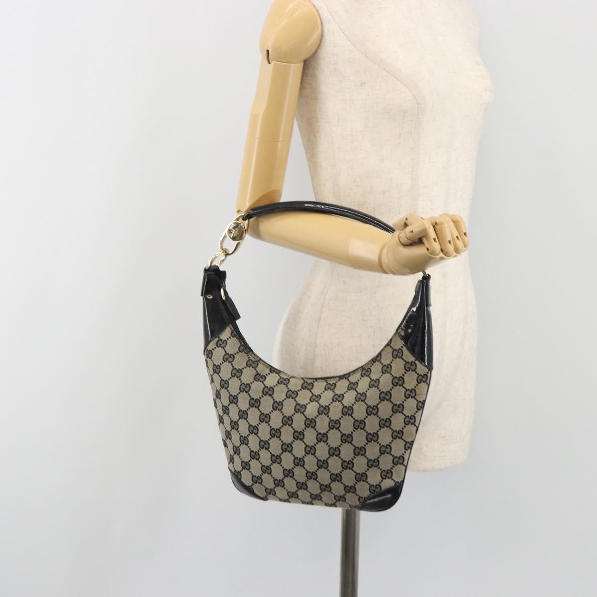 GUCCI GG Canvas Shoulder Bag Black Gold 001 4158 Auth bs36776A
