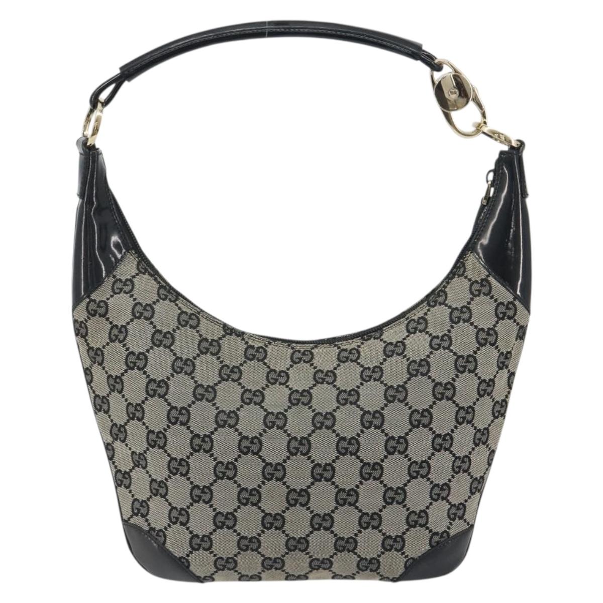 GUCCI GG Canvas Shoulder Bag Black Gold 001 4158 Auth bs36776A