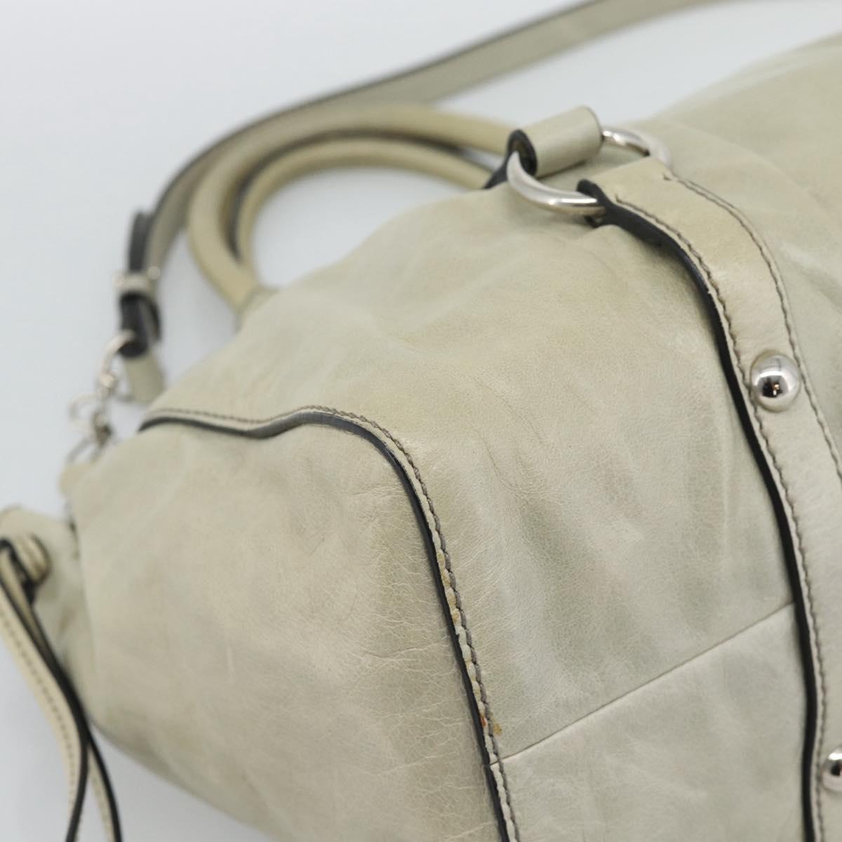 Miu Miu Hand Bag Leather 2way Beige Silver Auth bs36777V