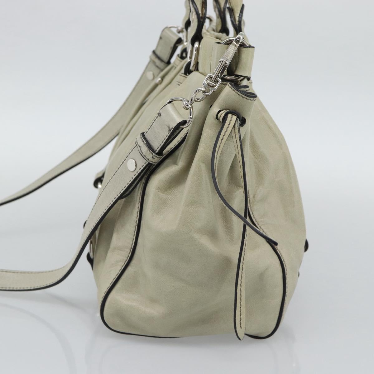 Miu Miu Hand Bag Leather 2way Beige Silver Auth bs36777V
