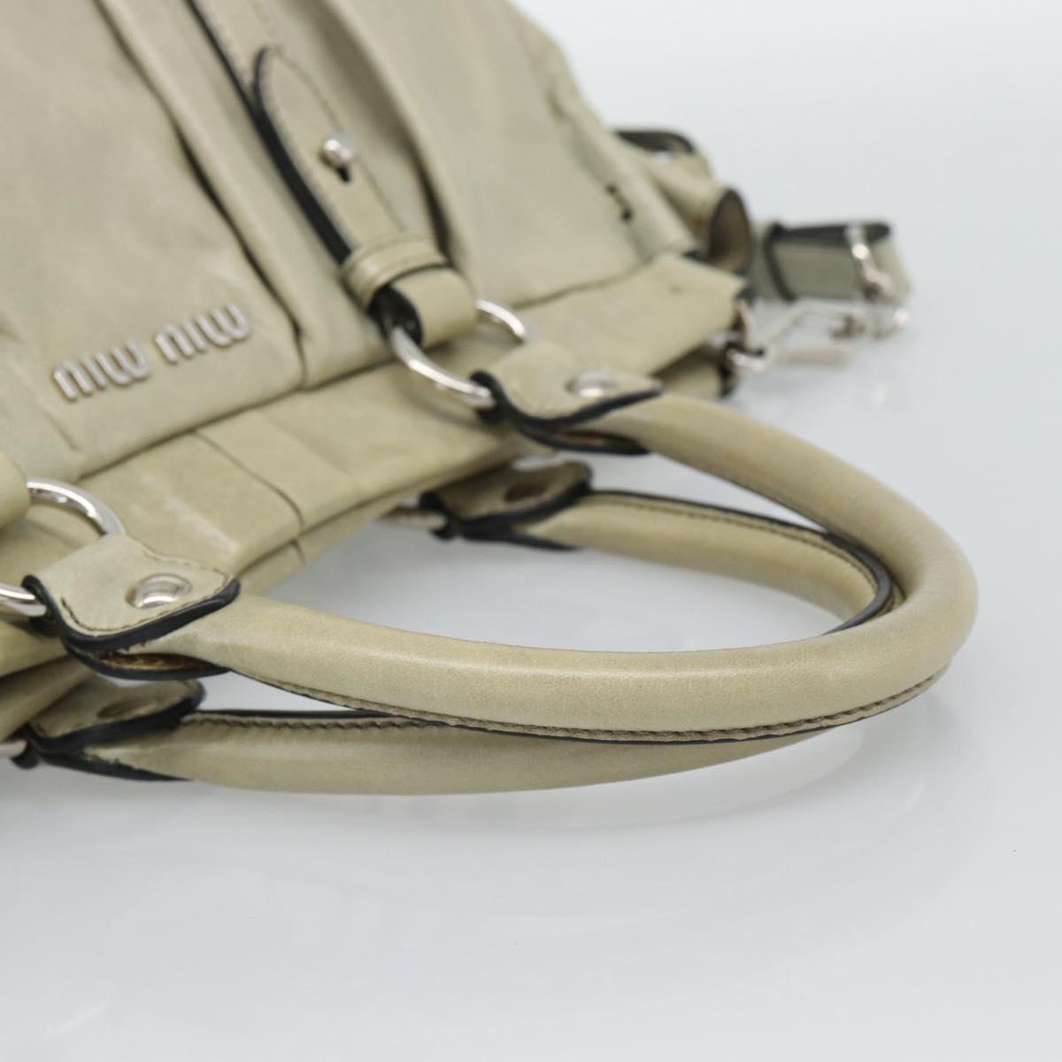 Miu Miu Hand Bag Leather 2way Beige Silver Auth bs36777V