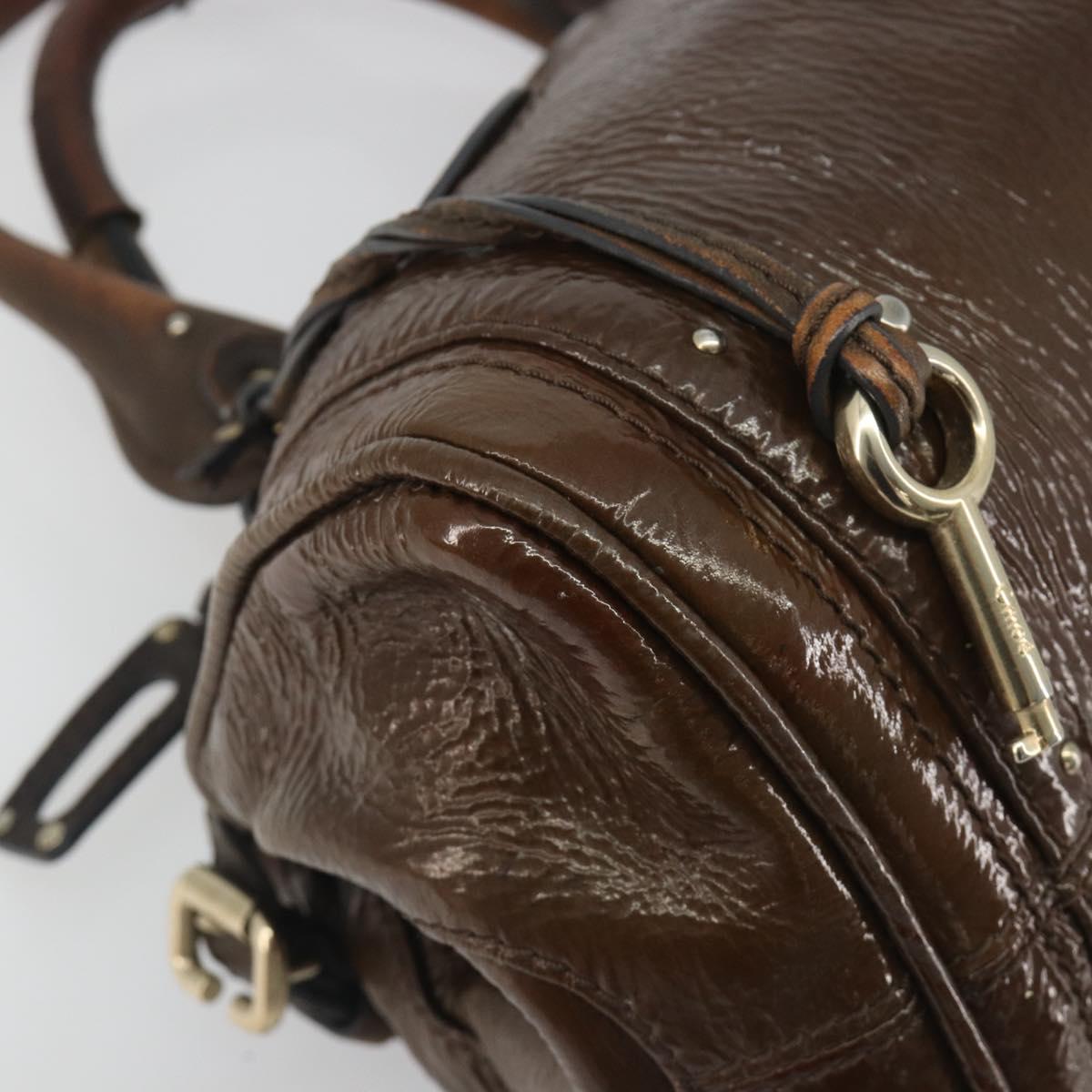 Chloe Paddington Hand Bag Patent Leather Khaki Silver gold Auth bs36778