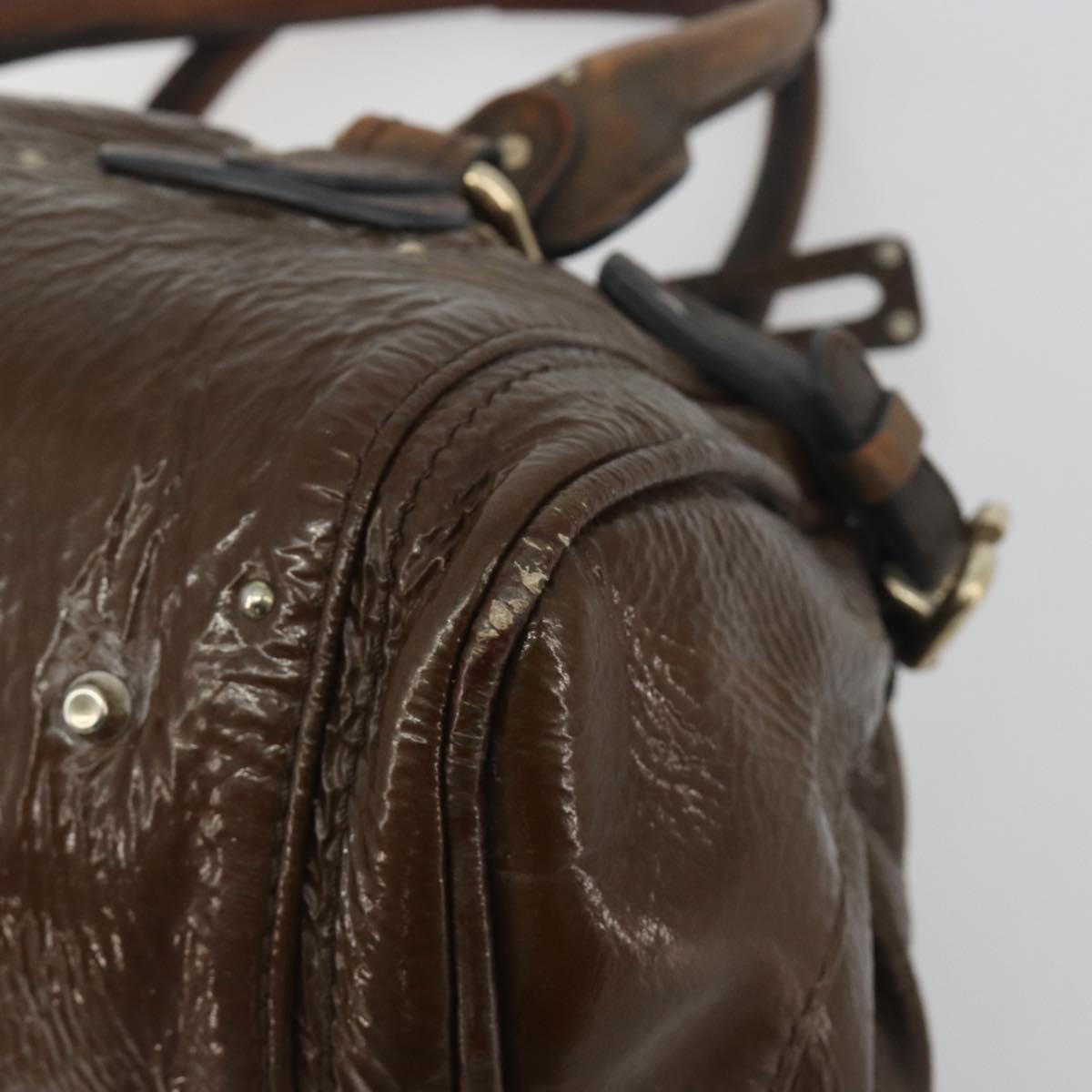 Chloe Paddington Hand Bag Patent Leather Khaki Silver gold Auth bs36778