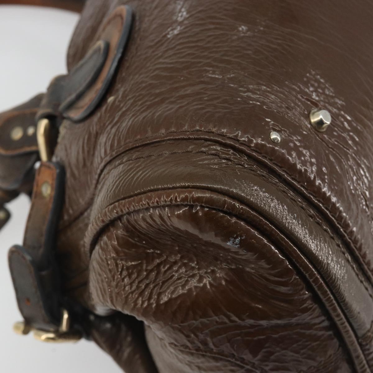 Chloe Paddington Hand Bag Patent Leather Khaki Silver gold Auth bs36778