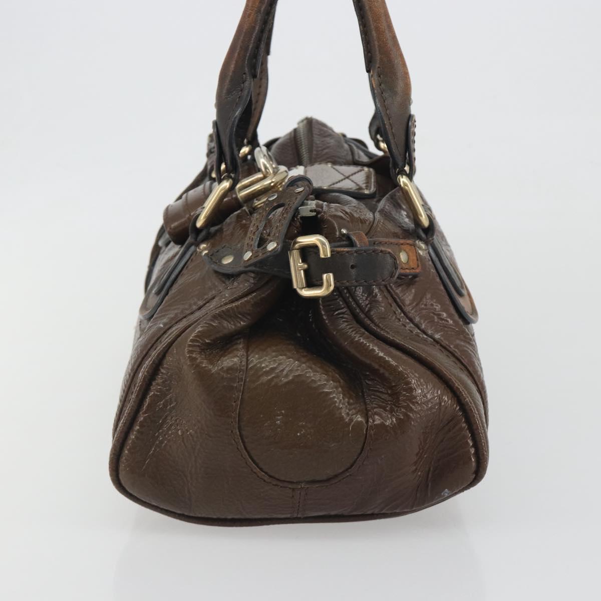 Chloe Paddington Hand Bag Patent Leather Khaki Silver gold Auth bs36778