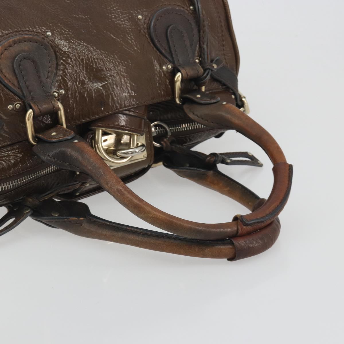 Chloe Paddington Hand Bag Patent Leather Khaki Silver gold Auth bs36778