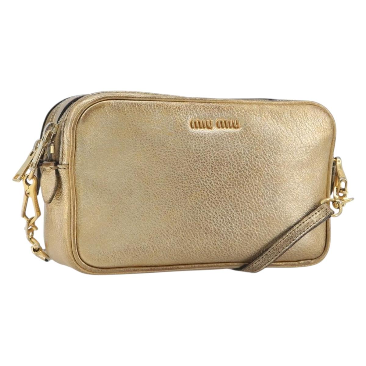 Miu Miu Shoulder Bag Leather Gold Auth bs36779A