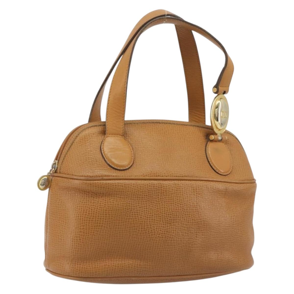 Christian Dior Hand Bag Leather 2way Brown Gold Auth bs36780