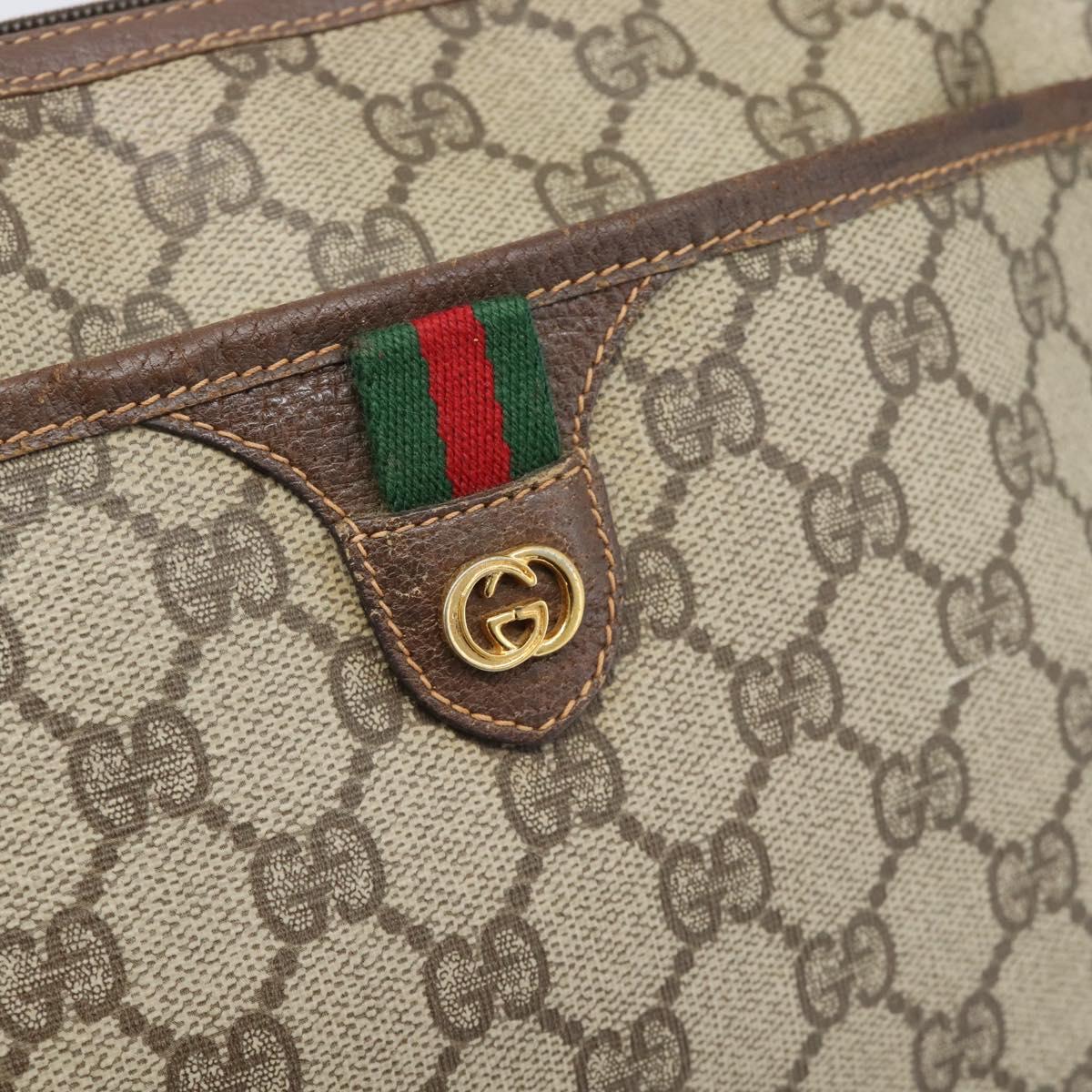GUCCI GG Supreme Web Sherry Line Bag PVC Beige Gold 89 02 077 Auth bs36781
