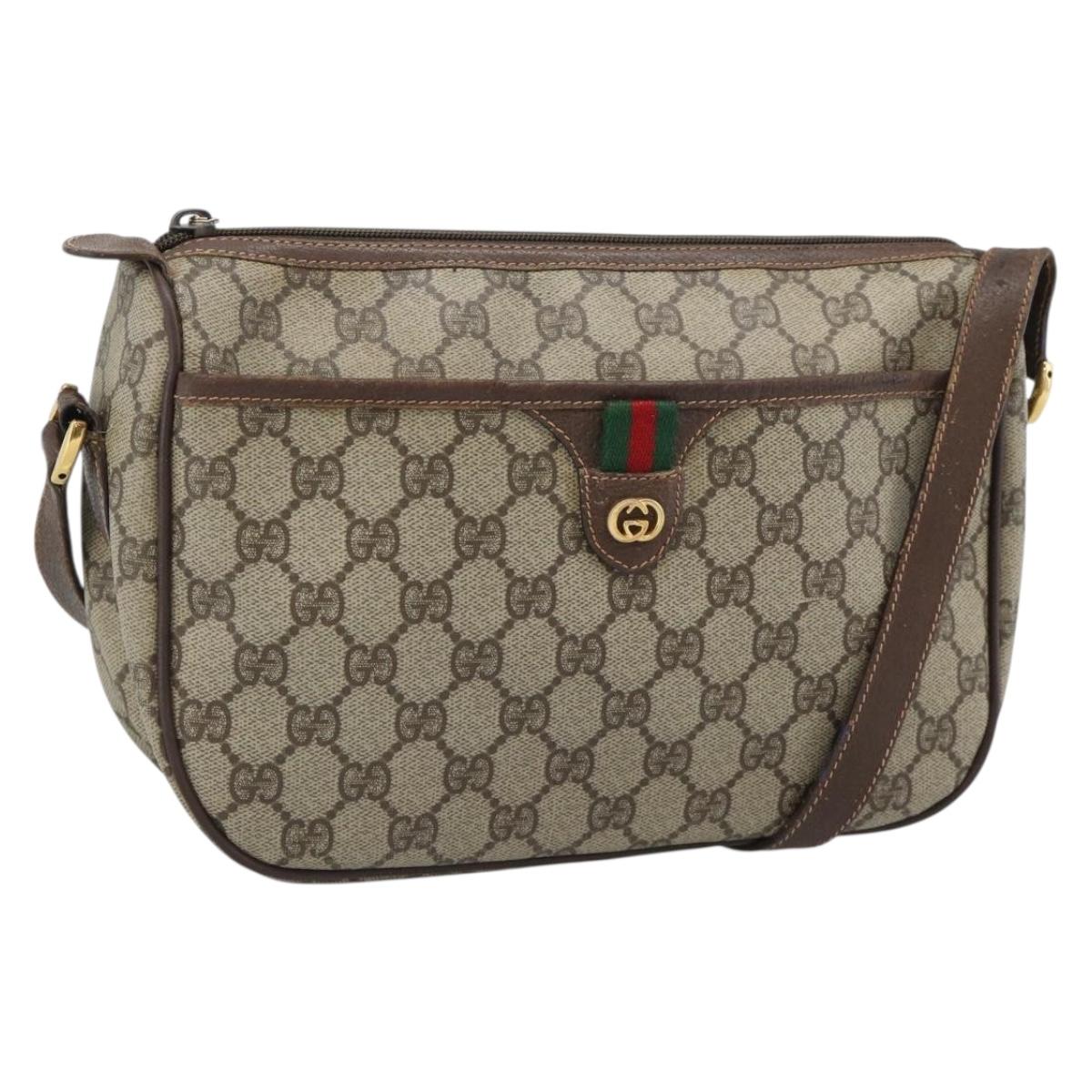 GUCCI GG Supreme Web Sherry Line Bag PVC Beige Gold 89 02 077 Auth bs36781