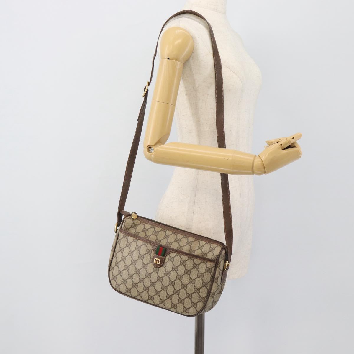 GUCCI GG Supreme Web Sherry Line Bag PVC Beige Gold 89 02 077 Auth bs36781