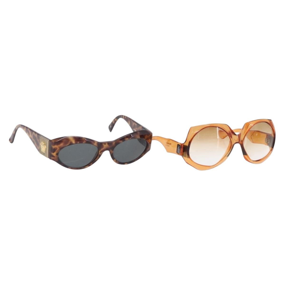 VERSACE Saint Laurent Sunglasses Plastic 2 Set Brown Auth bs36784